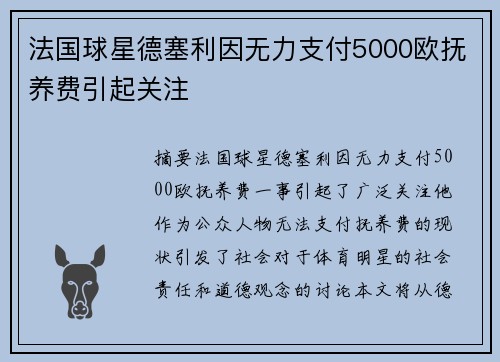 法国球星德塞利因无力支付5000欧抚养费引起关注